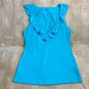 Lilly Pulitzer Sleeveless Blue Ruffled Tank Top - Size Small